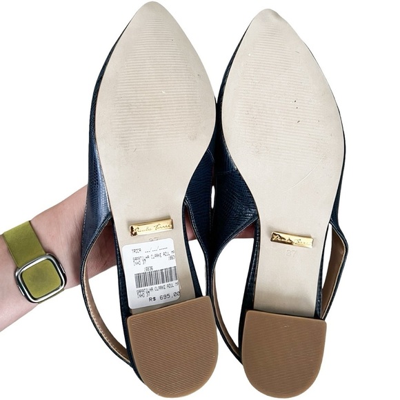 NEW PAULA TORRES Slingback Leather Tassel Navy Flats Sz 8 - Picture 4 of 4
